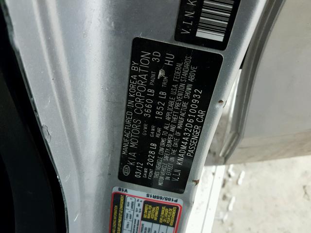 KNADM4A32D6100932 - 2013 KIA RIO LX Արծաթագույն լուսանկար 10