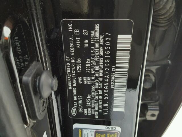 5XXGN4A72DG165037 - 2013 KIA OPTIMA EX BLACK photo 10