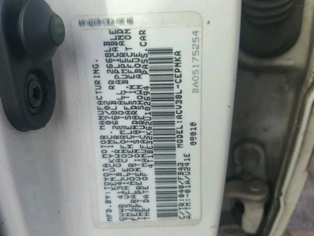 4T1BE32K62U102694 - 2002 TOYOTA CAMRY LE 白色 照片 10