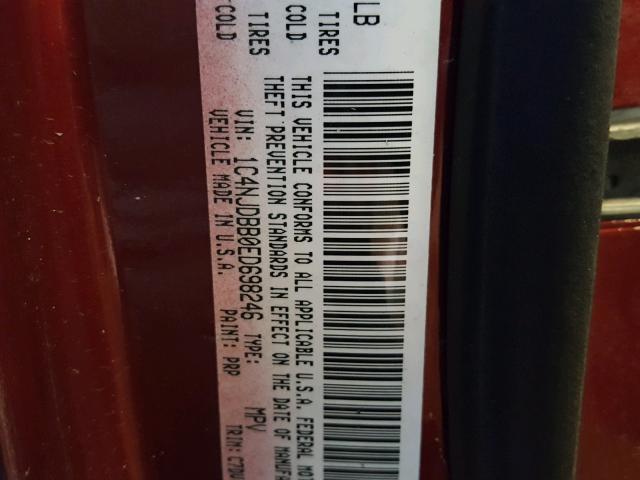 1C4NJDBB0ED698246 - 2014 JEEP COMPASS SP 红色 照片 10