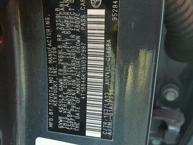 4T1BB46K19U097987 - 2009 TOYOTA CAMRY HYBR GRAY photo 10