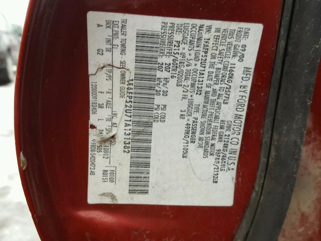 1FAFP52U71A131382 - 2001 FORD TAURUS LX RED photo 10