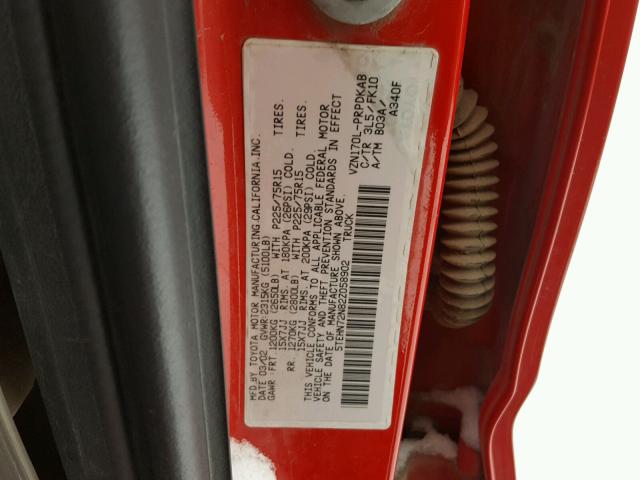 5TEHN72N82Z058902 - 2002 TOYOTA TACOMA DOU RED photo 10