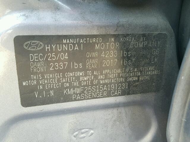 KMHWF25S15A191231 - 2005 HYUNDAI SONATA GL BLUE photo 10