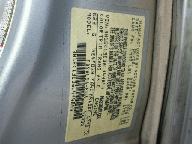 3N1BC13E38L444844 - 2008 NISSAN VERSA S SILVER photo 10