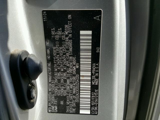 5TDZA23C05S254320 - 2005 TOYOTA SIENNA CE GRAY photo 10