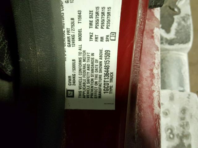 1GCDT136448151509 - 2004 CHEVROLET COLORADO BURGUNDY photo 10