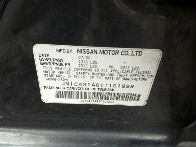 JN1CA31A61T101999 - 2001 NISSAN MAXIMA GXE BLACK photo 10