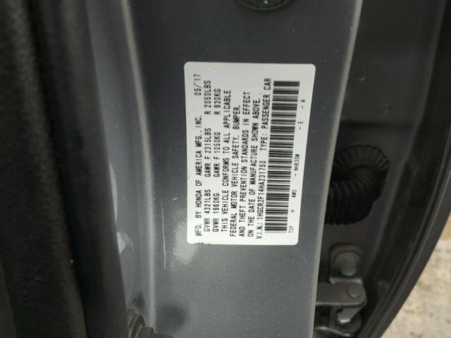 1HGCR2F14HA231750 - 2017 HONDA ACCORD SPO SILVER photo 10