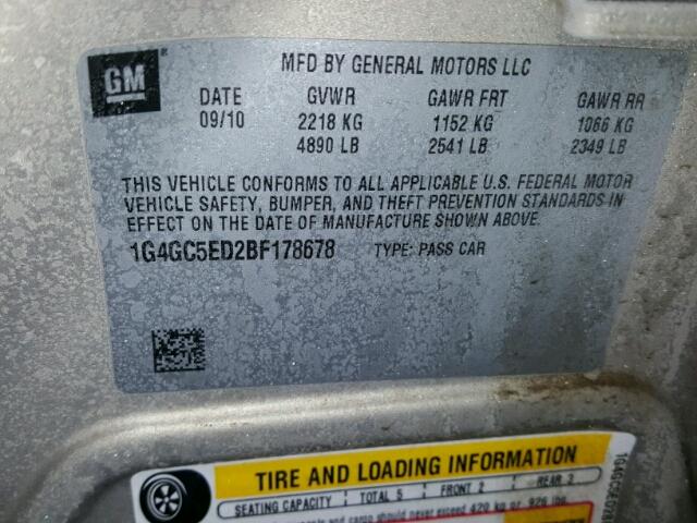 1G4GC5ED2BF178678 - 2011 BUICK LACROSSE C BEIGE photo 10