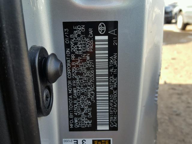 JTKJF5C77D3061271 - 2013 TOYOTA SCION TC 银色 照片 10