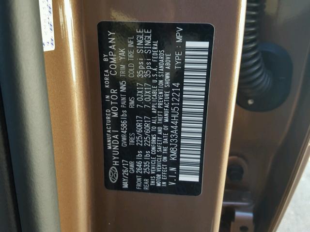 KM8J33A44HU512214 - 2017 HYUNDAI TUCSON LIM BROWN photo 10