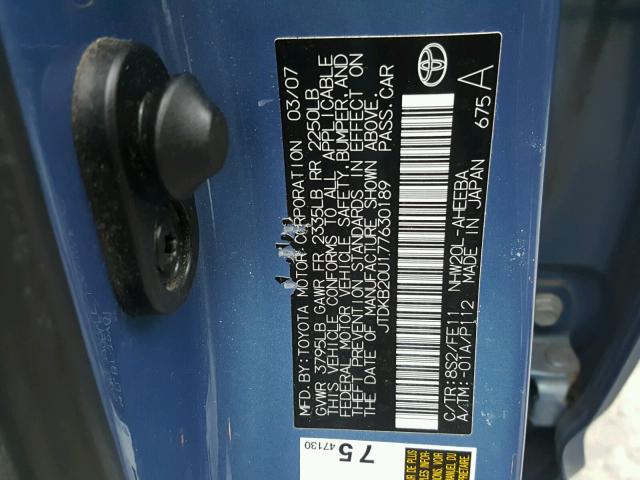 JTDKB20U177630189 - 2007 TOYOTA PRIUS BLUE photo 10