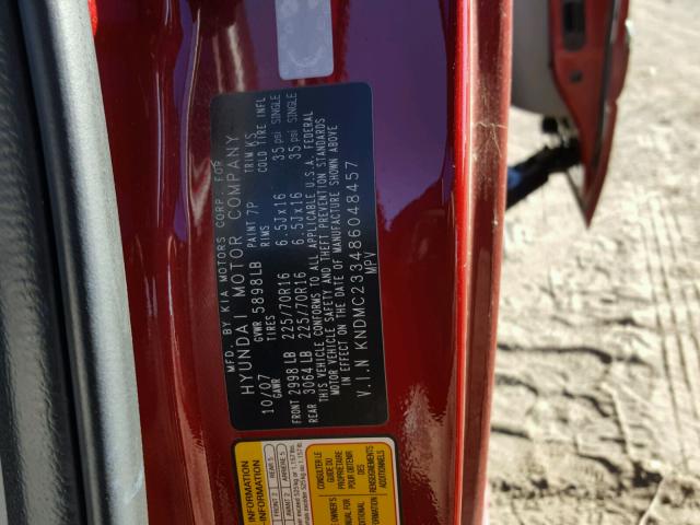 KNDMC233486048457 - 2008 HYUNDAI ENTOURAGE RED photo 10