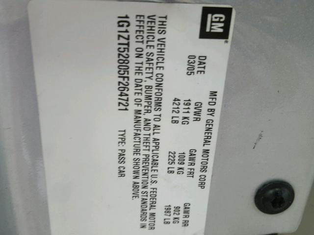 1G1ZT52805F264721 - 2005 CHEVROLET MALIBU LS SILVER photo 10