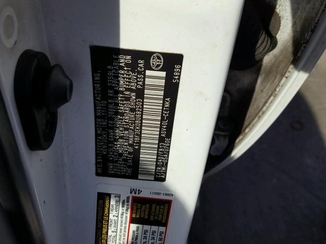 4T1BF3EK0BU682503 - 2011 TOYOTA CAMRY BASE WHITE photo 10