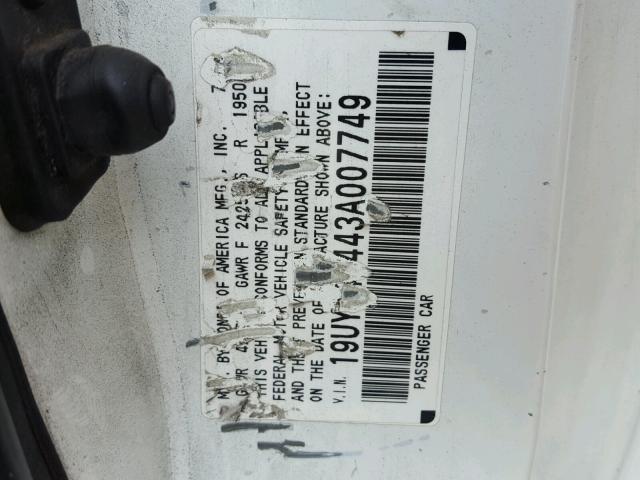 19UYA42443A007749 - 2003 ACURA 3.2CL WHITE photo 10