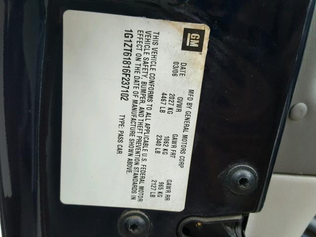 1G1ZT61816F237102 - 2006 CHEVROLET MALIBU MAX BLUE photo 10