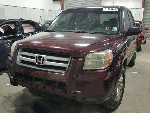 5FNYF28107B042349 - 2007 HONDA PILOT LX BURGUNDY photo 2