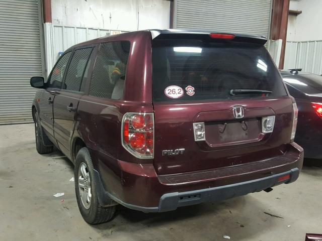 5FNYF28107B042349 - 2007 HONDA PILOT LX BURGUNDY photo 3