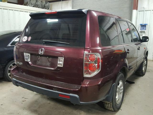 5FNYF28107B042349 - 2007 HONDA PILOT LX BURGUNDY photo 4