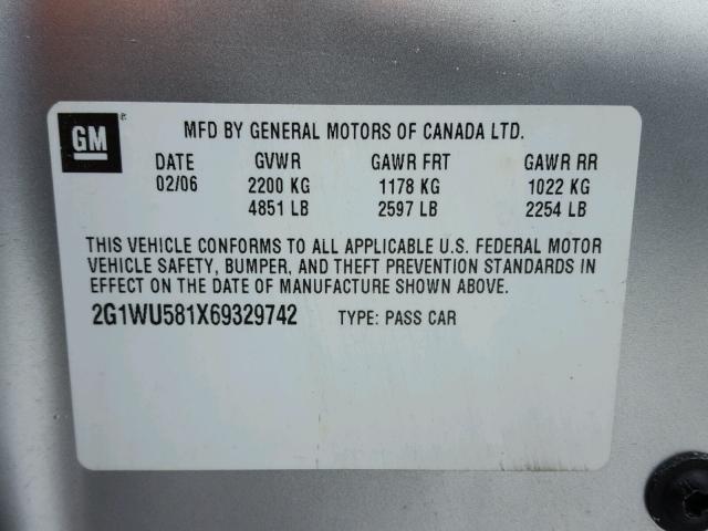 2G1WU581X69329742 - 2006 CHEVROLET IMPALA LTZ SILVER photo 10