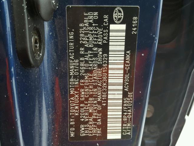 4T1BE32K36U156329 - 2006 TOYOTA CAMRY LE BLUE photo 10