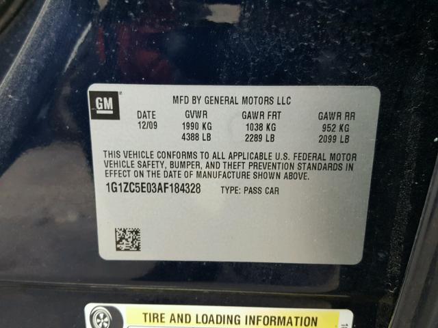 1G1ZC5E03AF184328 - 2010 CHEVROLET MALIBU 1LT BLUE photo 10