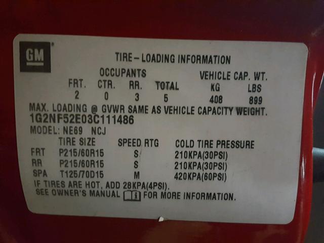 1G2NF52E03C111486 - 2003 PONTIAC GRAND AM S RED photo 10