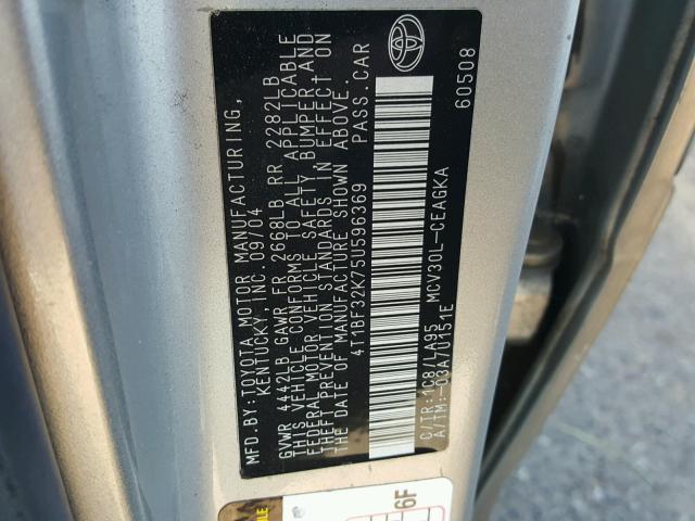 4T1BF32K75U596369 - 2005 TOYOTA CAMRY LE SILVER photo 10