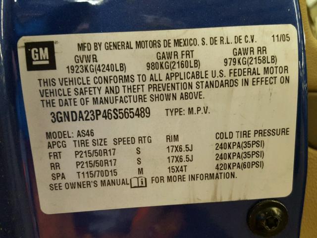 3GNDA23P46S565489 - 2006 CHEVROLET HHR LT BLUE photo 10