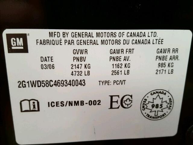 2G1WD58C469340043 - 2006 CHEVROLET IMPALA SUP 黑色 照片 10