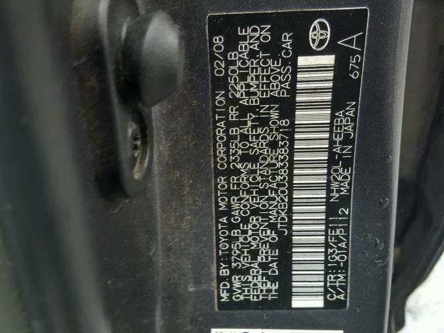 JTDKB20U383383718 - 2008 TOYOTA PRIUS GRAY photo 10