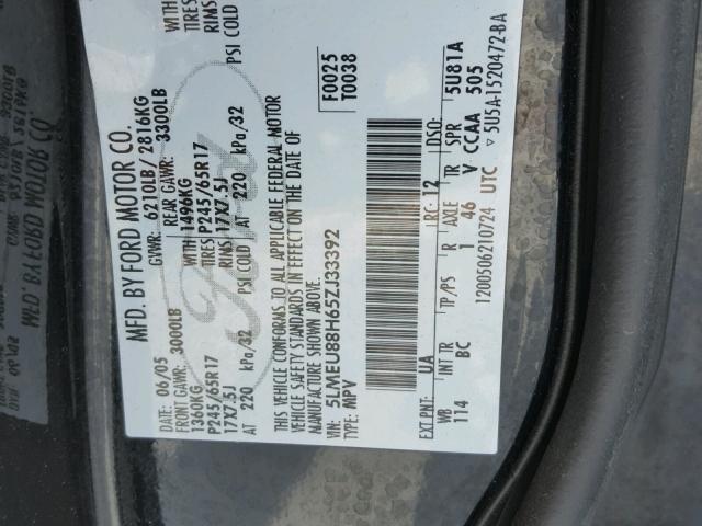 5LMEU88H65ZJ33392 - 2005 LINCOLN AVIATOR 黑色 照片 10