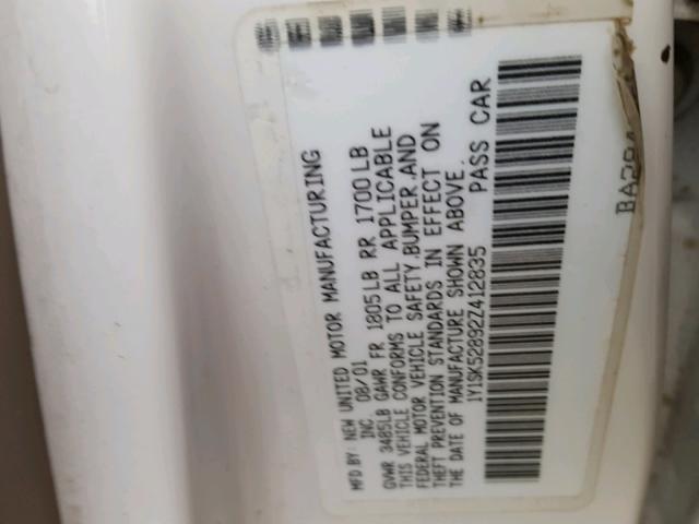 1Y1SK52892Z412835 - 2002 CHEVROLET GEO PRIZM 白色 照片 10