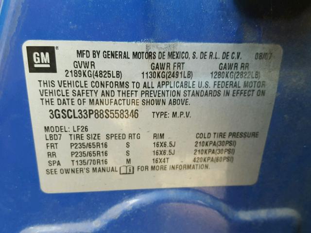 3GSCL33P88S558346 - 2008 SATURN VUE XE BLUE photo 10