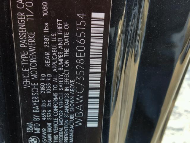 WBAWC73528E065154 - 2008 BMW 335 XI BLACK photo 10