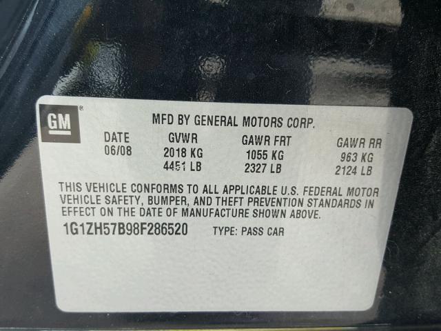 1G1ZH57B98F286520 - 2008 CHEVROLET MALIBU 1LT 黑色 照片 10