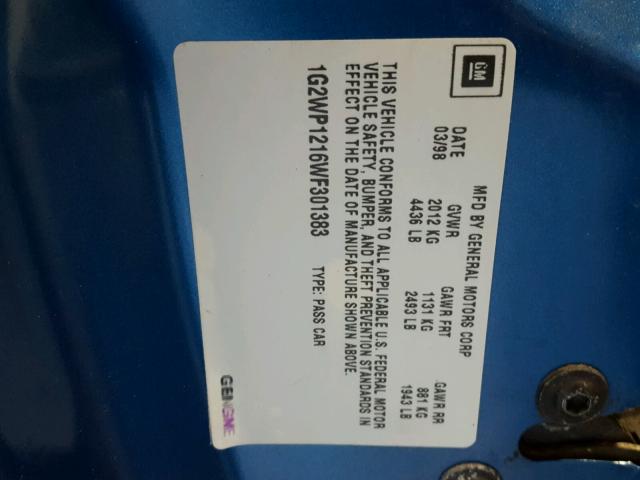 1G2WP1216WF301383 - 1998 PONTIAC GRAND PRIX ლურჯი ფოტო 10