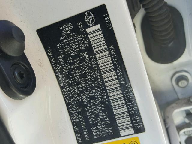 4T4BF1FK8GR547852 - 2016 TOYOTA CAMRY LE 白色 照片 10