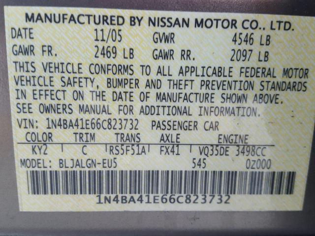 1N4BA41E66C823732 - 2006 NISSAN MAXIMA SE BEIGE photo 10