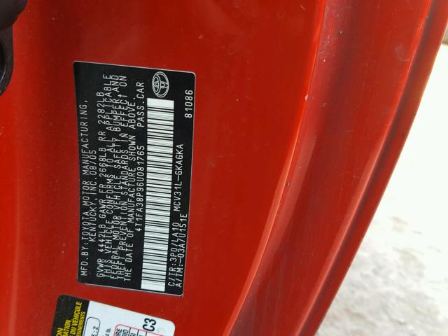 4T1FA38P96U081765 - 2006 TOYOTA CAMRY SOLA RED photo 10