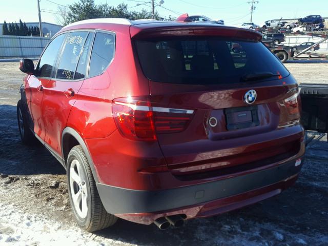 5UXWX5C53CL719609 - 2012 BMW X3 XDRIVE2 BURGUNDY photo 3