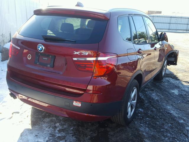 5UXWX5C53CL719609 - 2012 BMW X3 XDRIVE2 BURGUNDY photo 4