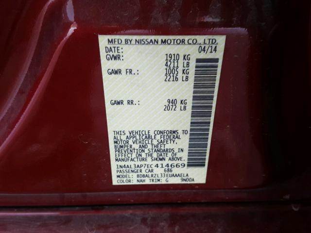 1N4AL3AP7EC414669 - 2014 NISSAN ALTIMA 2.5 RED photo 10