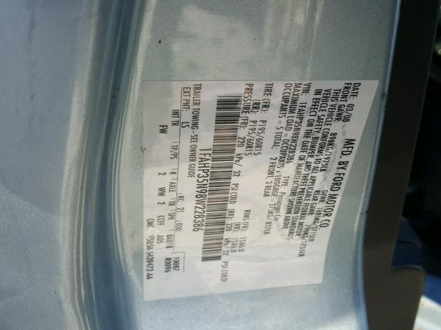 1FAHP35N98W228386 - 2008 FORD FOCUS SE SILVER photo 10