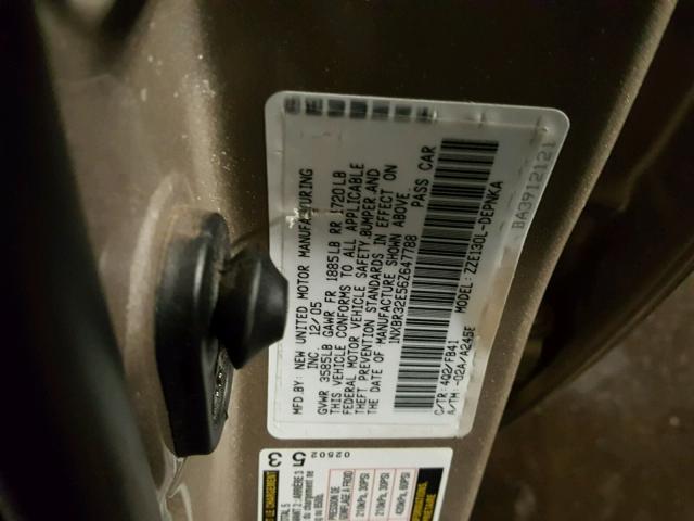 1NXBR32E56Z647788 - 2006 TOYOTA COROLLA CE TAN photo 10