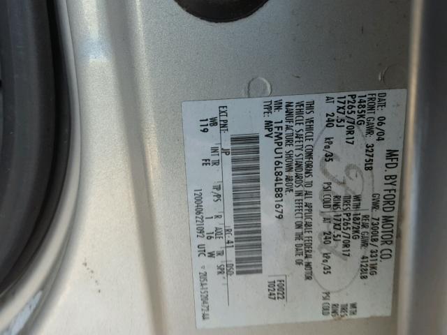 1FMPU16L84LB81679 - 2004 FORD EXPEDITION SILVER photo 10