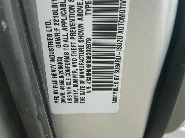 4S3BH646636302879 - 2003 SUBARU LEGACY GT SILVER photo 10