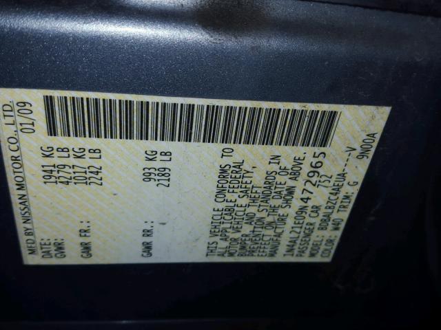 1N4AL21E09N472965 - 2009 NISSAN ALTIMA 2.5 GRAY photo 10